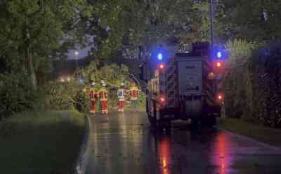 Unwetter über dem Norden: Gewitter und Sturmböen lassen Bäume umstürzen: Baumstamm von Blitz getroffen und gespalten - Weiterer Baum stürzt quer über Fahrbahn - Starkregen behindert Verkehr